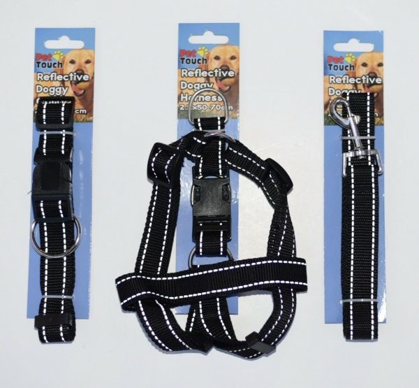 Black Reflective Dog Harness, Collar and Lead Set