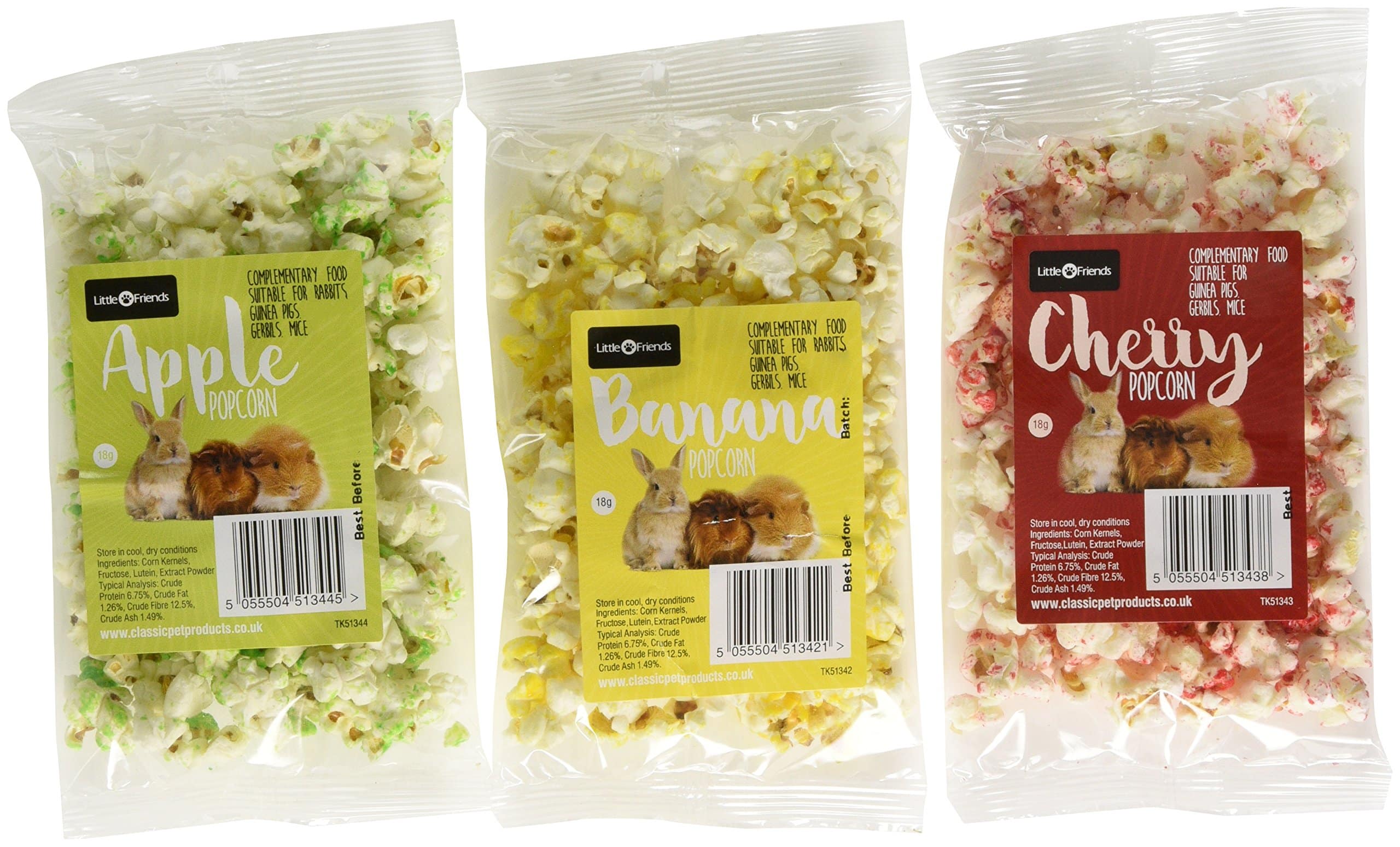 Caldex Little Friends Popcorn Small Animal Treats – Apple, Cherry, Banana