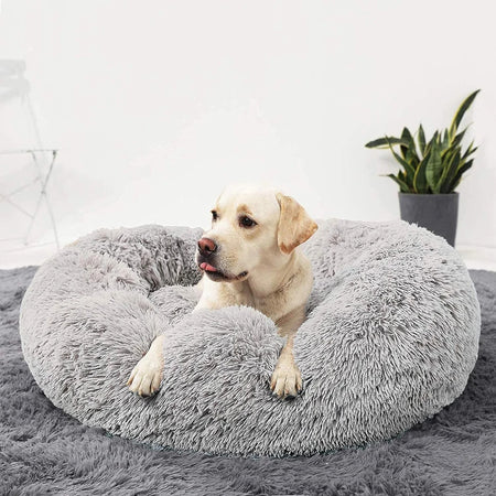 Soft Calming Donut Bed - Premium Quality For Dogs & Cats - Grey - Medium